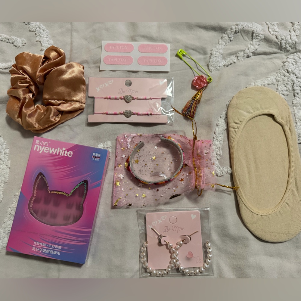 Assorted Women's Accessories Set - Eyelashes, Bracelets, Hair Ties and more